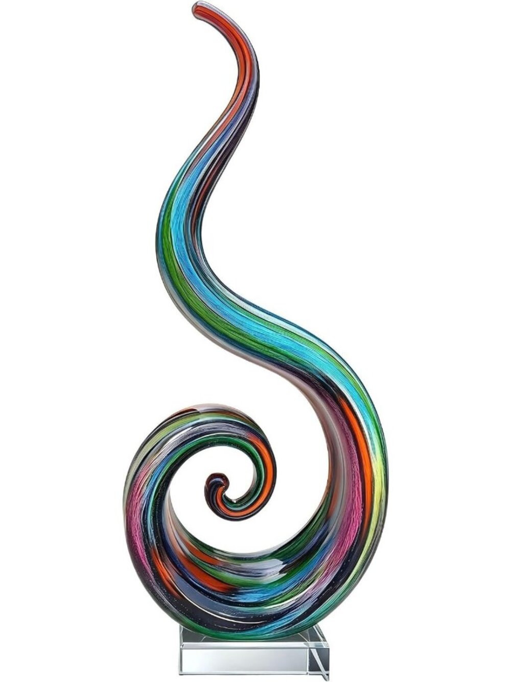 Hand Blown 14in Murano Style Spiral Flame Glass Art Sculpture Home Decor